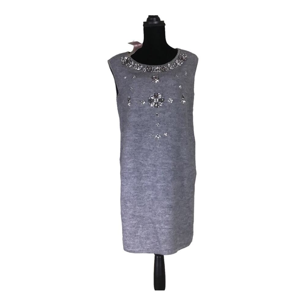 Jessica Gray sleeveless sweater dress rhinestone-embellished neckline Sz Lrg